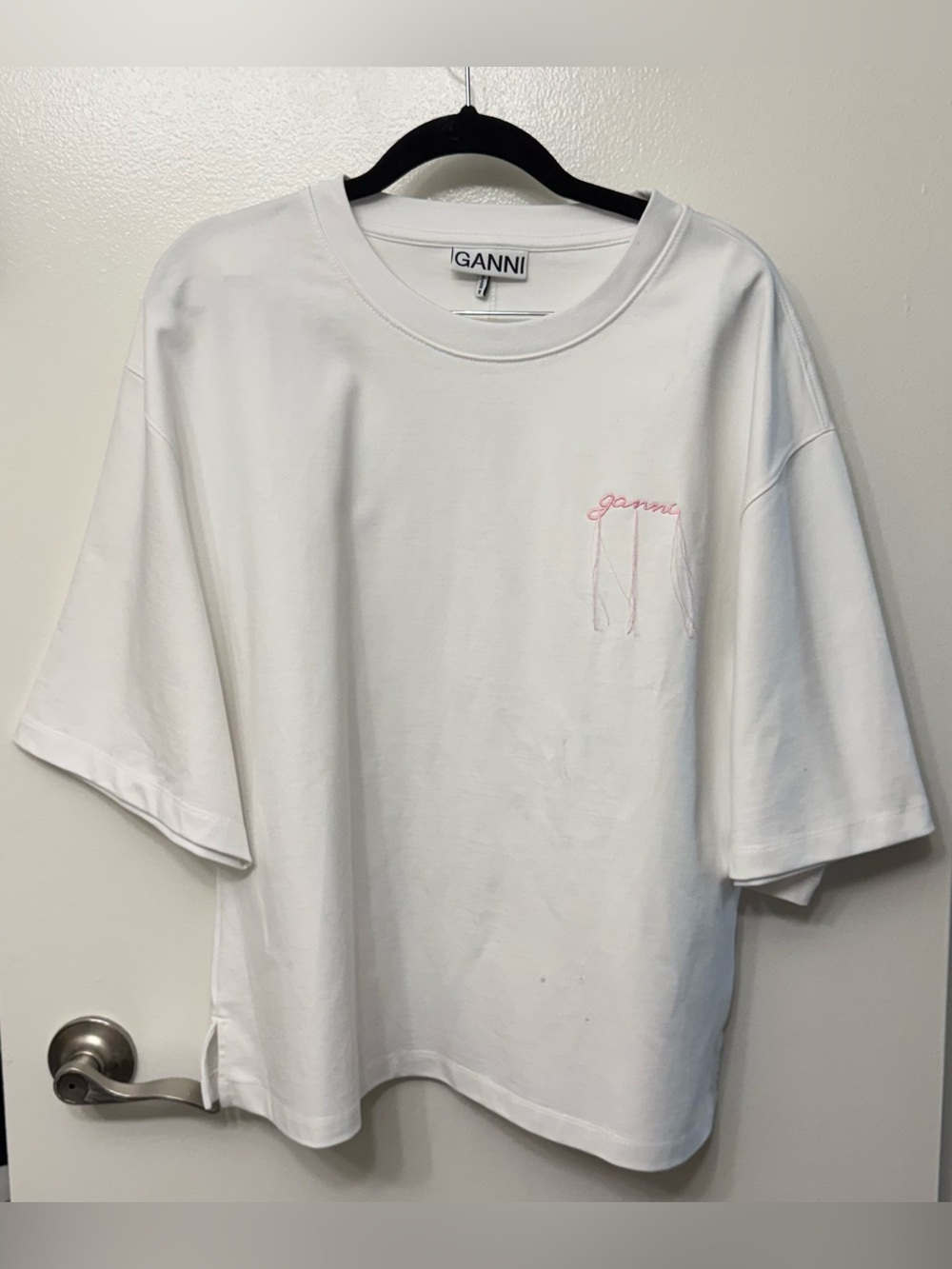 GANNI Frayed Embroidery T-Shirt | Designer Graphic Cotton Tee